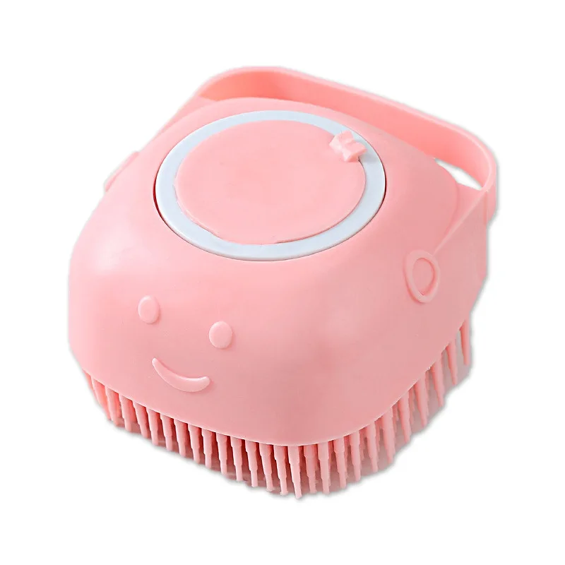 Pet Grooming Shower Brush Shampoo Dispenser Massage Soft Silicone 2in1 self Cleaning Dog Bath Brush