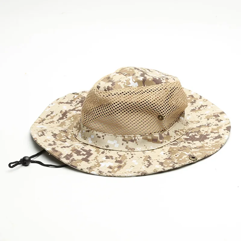Outdoor Camouflage Sun Hat Hunting Fishing Cap Outdoor Wide Brim Sun Cap Mesh Breathable Bucket Leaves Hat Man