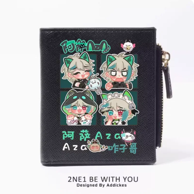 Vtuber Aza Anime  Zipper Wallet Fold Bag Multi Card  Coin Pocket Holder Fashion Kids Wallets Gift