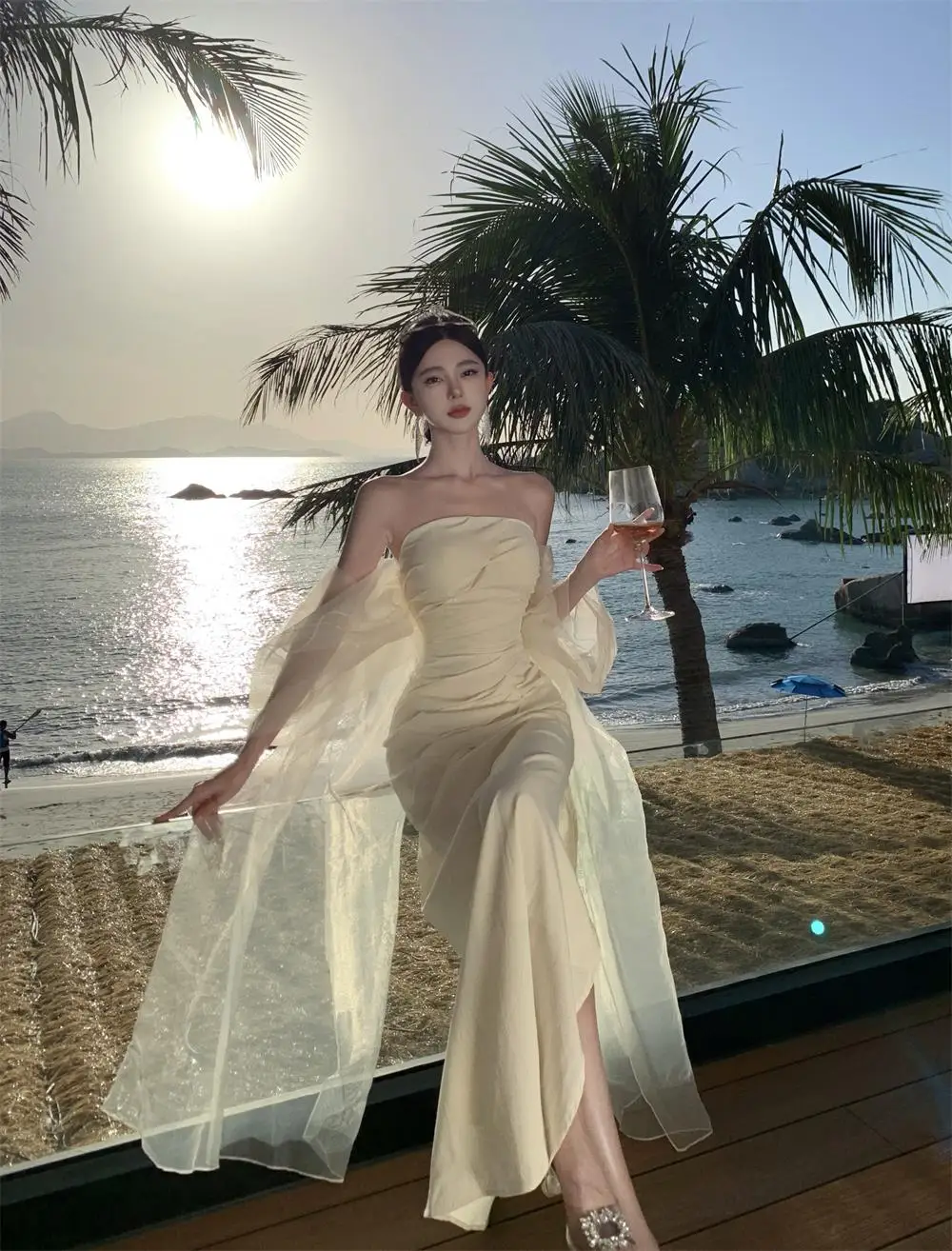 Elegant Wedding Long Dresses for Women Strapless Bodycon Mermaid Evening Party Dress Slim Prom Robe Korean Fashion Vestido Mujer
