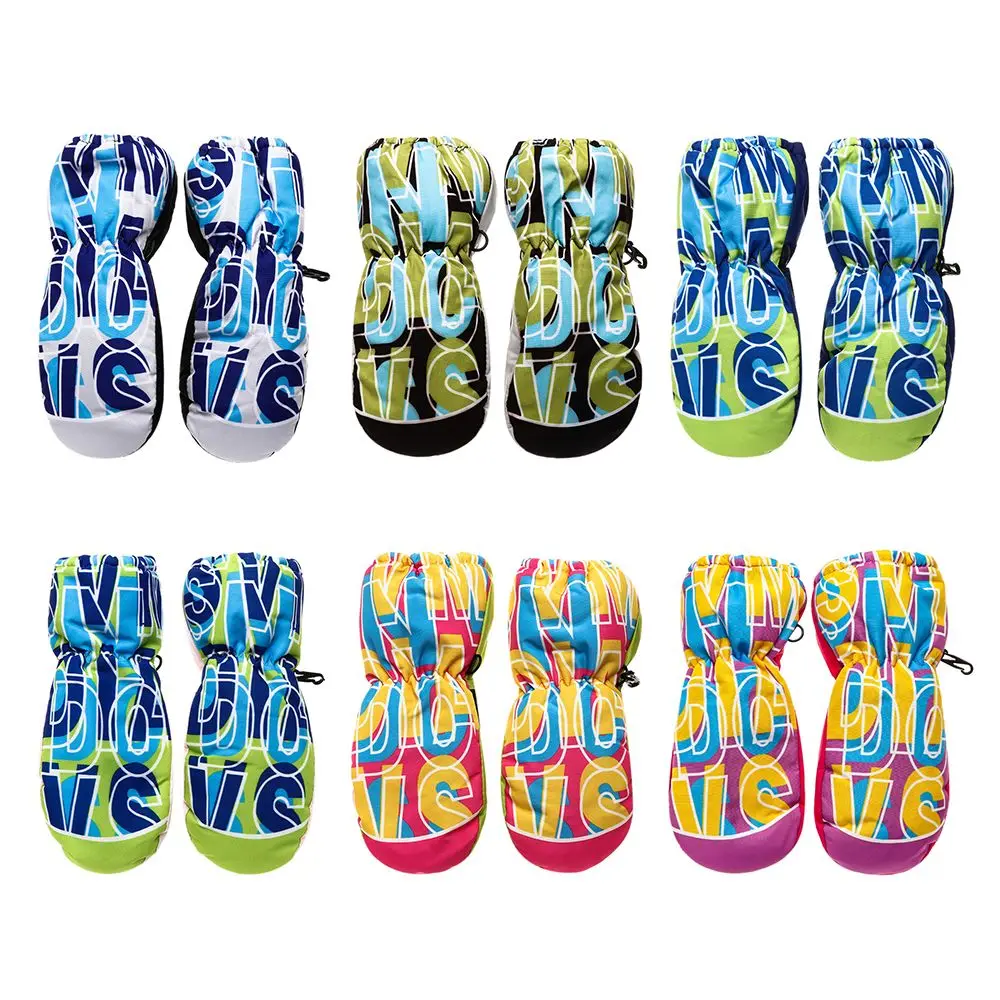 Kids Gloves Winter Warm Letter Printing Mittens Non-slip Waterproof Windproof Outdoor Sports 5-7 Y