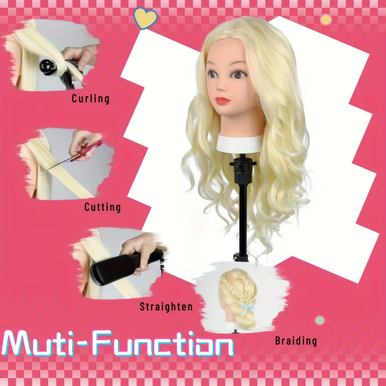 #613 Blonde Hair Cosmetology Mannequin Head With 80% Real Hair Colourful Manikin Practice Headdoll For Curling Styling Training