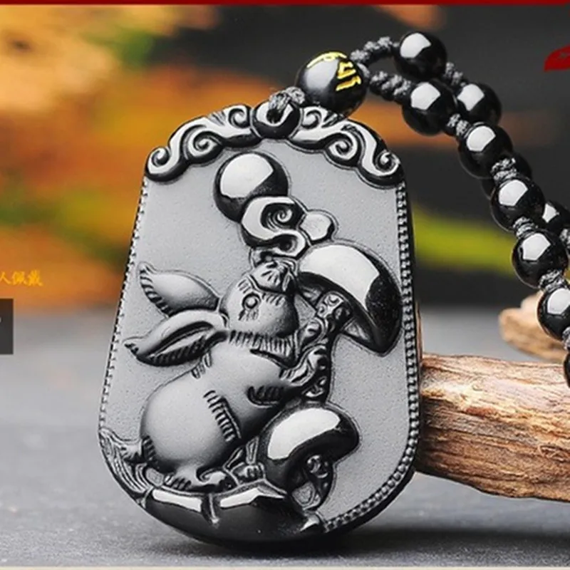 

Natural Obsidian 12 Zodiac Dragon Pendant Fashion Jewelry Men's and Women's Hand Carved Zodiac Dragon Necklace