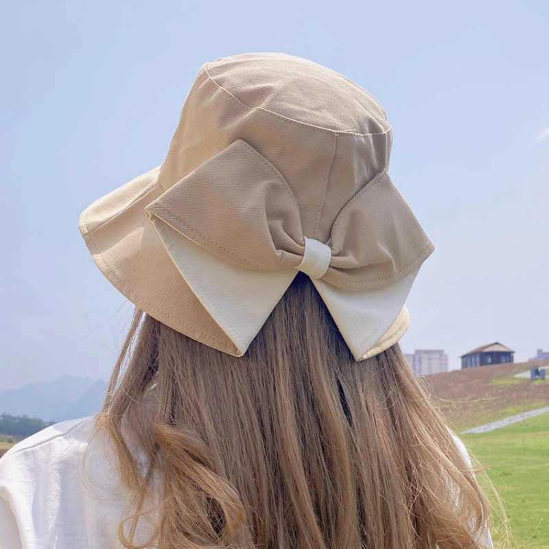 Summer Wide-brimmed Bucket Hats For Women Japanese Wild Sunscreen Bow  Fisherman Caps панамы