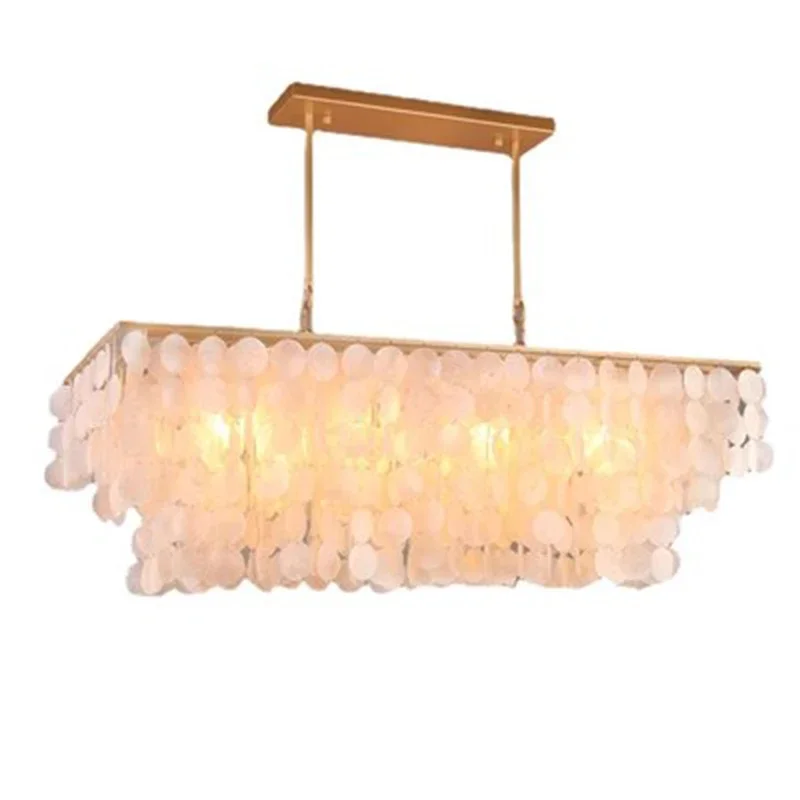 

2024 Modern simple dining room Scandinavian shell living room romantic light luxury checkroom B&B rectangular suction chandelier