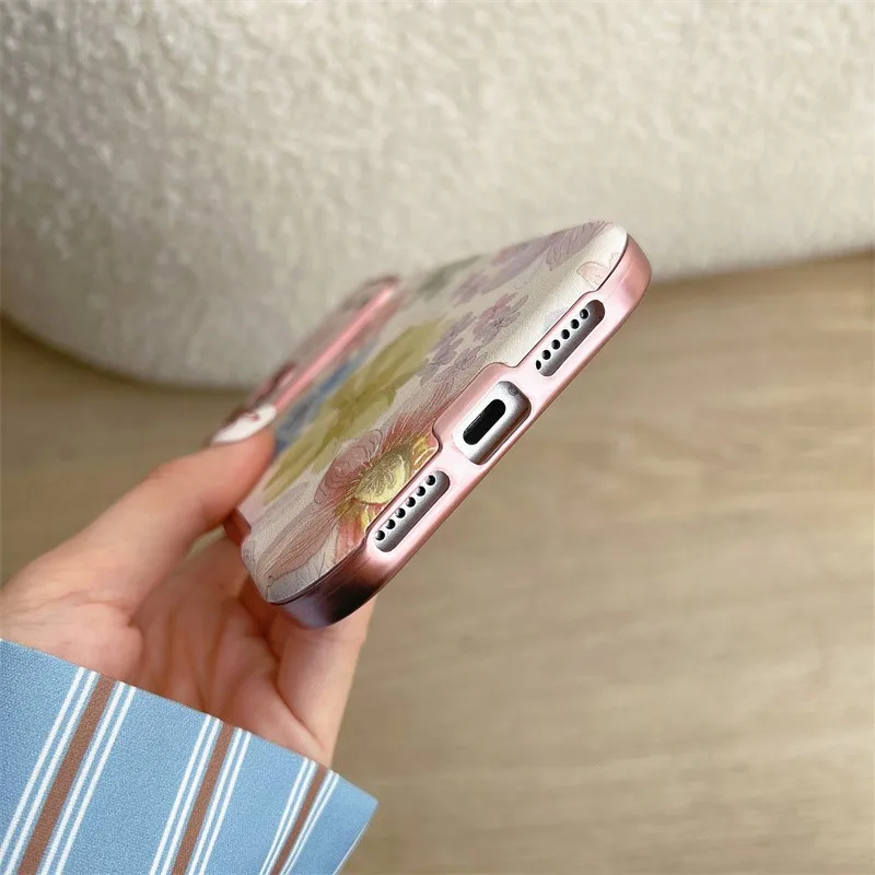Korean Style Flower Phone Case with Wrist Strap – Shockproof Retro Floral Protective Cover