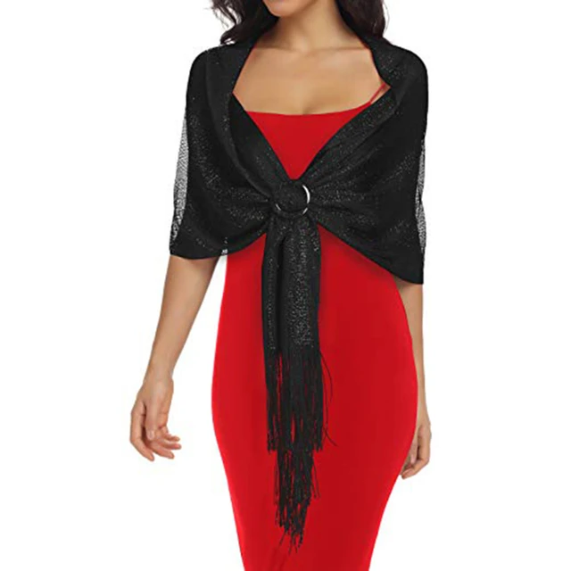 Scialle Donna Oro Con Fibbia - Stola Scintillante Per Serate, Matrimoni E Feste | Poliestere Metallizzato - Foto 11