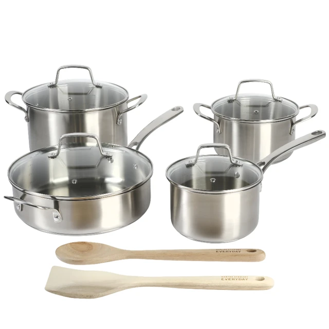 Martha Stewart Everyday Silverberry 10-Piece Matte Silver Stainless Steel  Cookware Setcookware pots and pans set