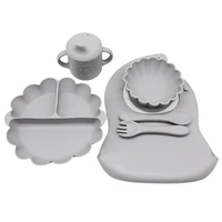 Children's Dinner Plate Pumpkin Divided Plate with Meal Bib Learning Cup with Suction Cup Autonomous Feeding and Eating Training 2