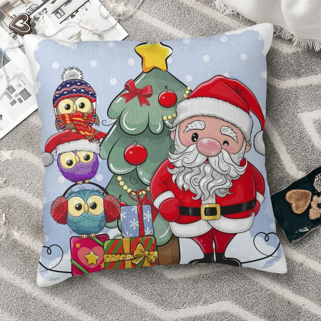 

Santa Claus And Three Cute Cartoon Owls Cojines Throw Pillow Case Cushion Home Sofa Chair Print Decorative Coussin