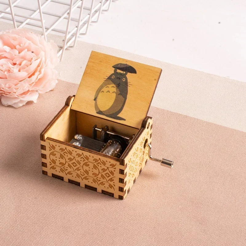 Elegant Hand-Cranked Wooden Music Box with Painted Design
