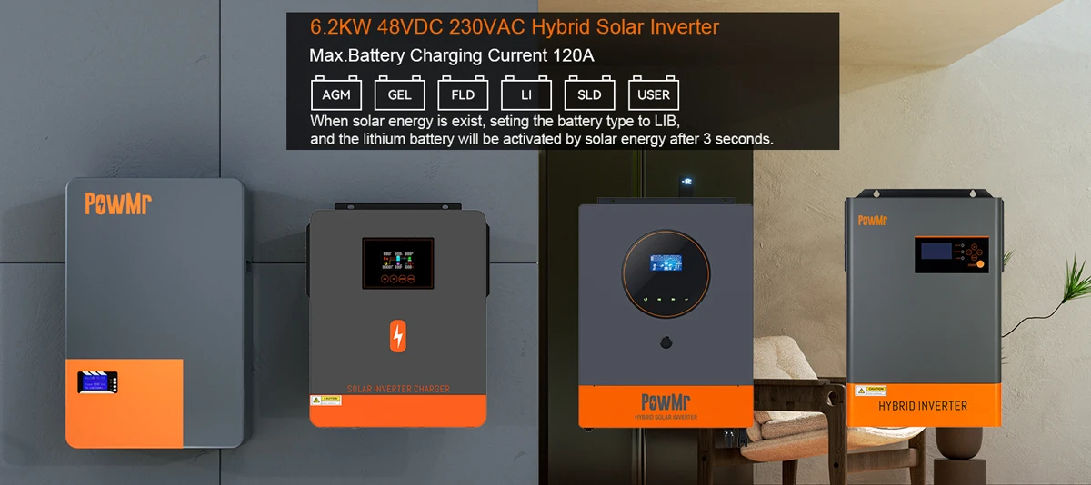 Description Picture 3 of itemPowMr 6.2KW Hybrid Solar Inverter 48VDC Battery to 230VAC Output PV 500VDC With MPPT 120A Controller Updated & Parallel 12 Units