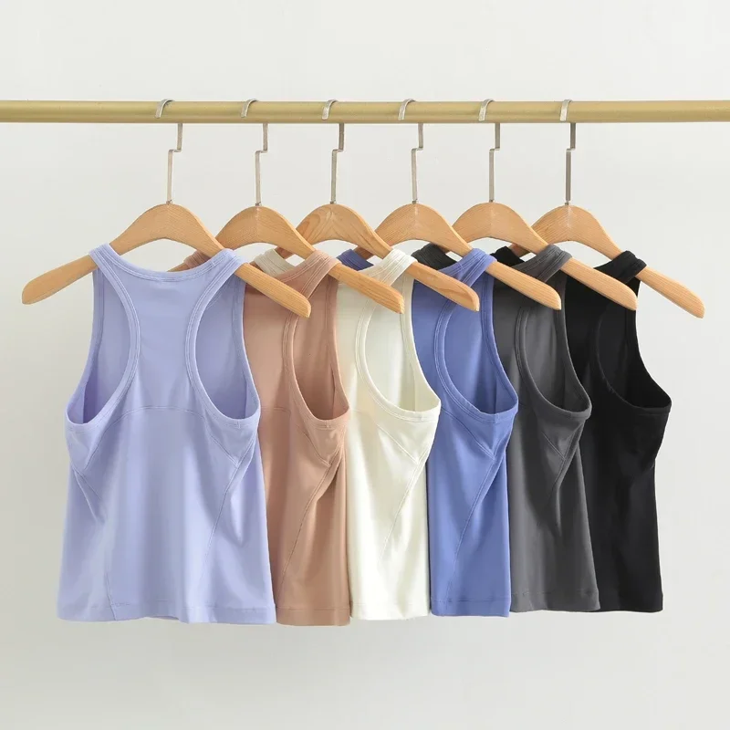Women's Waist-Length Racerback Tank Top Buttery-soft Four-way Stretch Tight Fit Yoga Shirts Summer Breathable Sports Vest 3