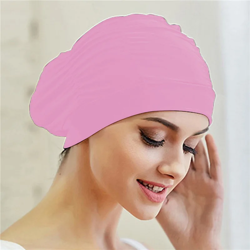 Swimming Hat Women Unisex Girls Long Hair Bathing Cap Swimming Cap Stretch Drape Free Size Swim Pool Sport Elastic Nylon Turban 2
