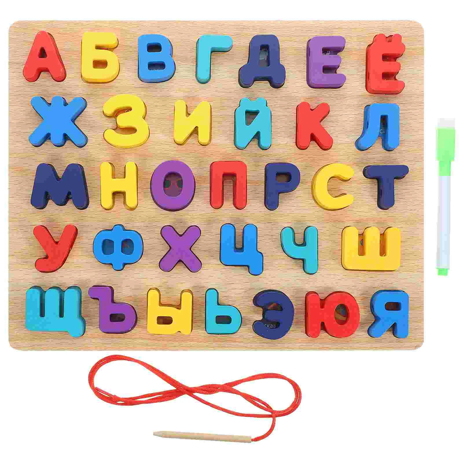 

Russian Puzzle Montessori Educational Puzzles Baby Toys Children Beads Threading Jigsaw for Kids Wooden Lacing