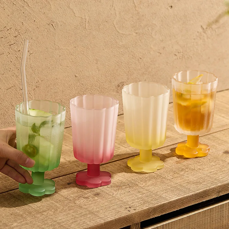225ml 화려한 높이가 있는 유리잔 빈티지 홈파티 칵테일 맥주 주스 머그잔 여름 레스토랑 아이스크림 물컵