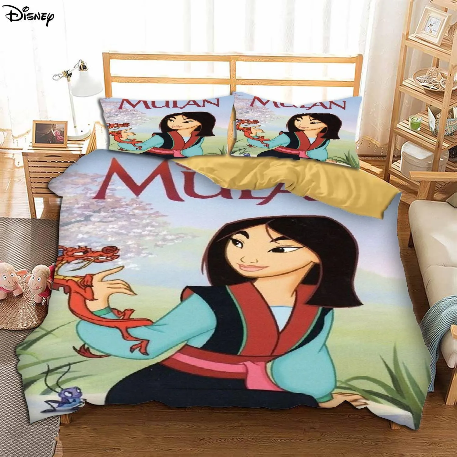 Bedding Set Disney Princess Mulan US/Europe/UK Size Quilt Bed Cover Duvet Cover Pillow Case 3 Pieces Sets Adult Children Gift