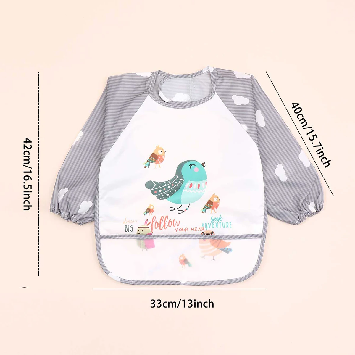 Baby Striped Long Sleeve Scarf Waterproof Toddler Art Smock Feeding Bib Apron Pocket Infant Boys Girls Burp Cloth Bibs baby bib,feeding bib,cotton bib set,cotton bib,children painting apron