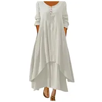 Robe longue en coton pour femmes, décontractée, à la mode, avec boutons, couleur unie, pour documents 5