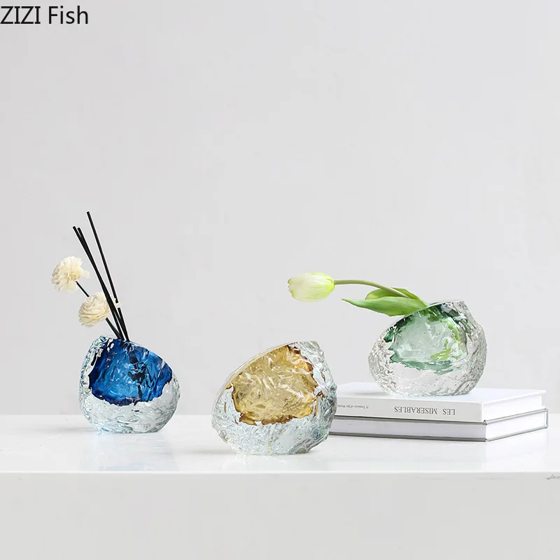 Thick Crystal Glass Vase Irregular Hydroponic Vases Small Mouthed Vase Decorative Vases Flower Arrangement Flowers Vessels 3