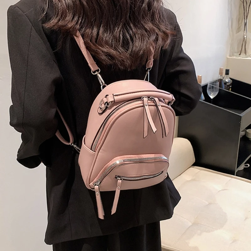 Women PU Leather Backpack with Zipper Tote Organize Supplies Household