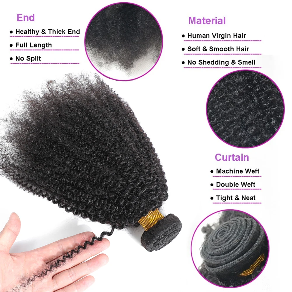 Offerte all'ingrosso di trame di capelli umani vergini grezzi birmani e mongoli, ricci afro kinky 4A 4B, 100% naturali - immagine 5