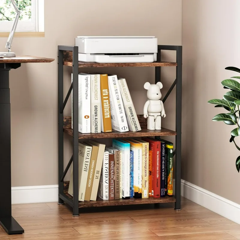 

FUTRWORE Small Bookshelf for Small Spaces, 3 Tier Bookcase, Narrow Gold Book Shelf, Small Shelf Open Display Rack for Bedroom