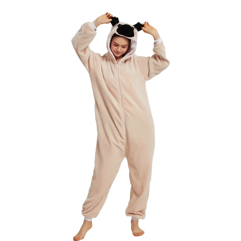 

Пижама-комбинезон унисекс, милая кигуруми с капюшоном и принтом животных, одежда для дома, зимний комбинезон на молнии для взрослых