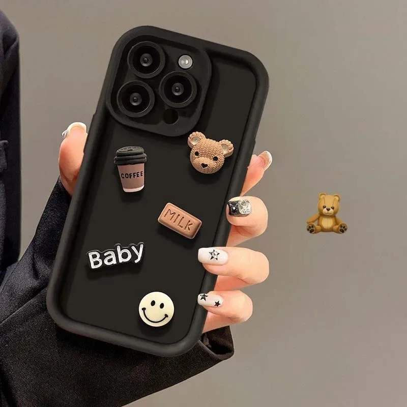 thumbnail image 1 of 3D Cartoon Coffee Bear Phone Case for iPhone 15 14 Plus 13 12 11 Pro Max Soft Back Cover for iPhone X XR XS Max 7 8 Plus Se 2020, 1 of 4