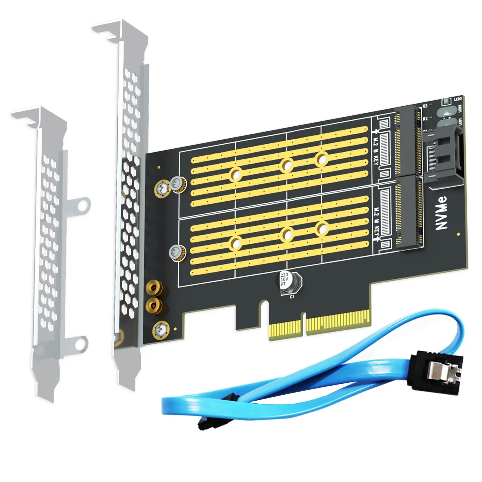 Adaptador PCIe M.2 para un SSD NVMe M.2 y un SSD SATA M.2