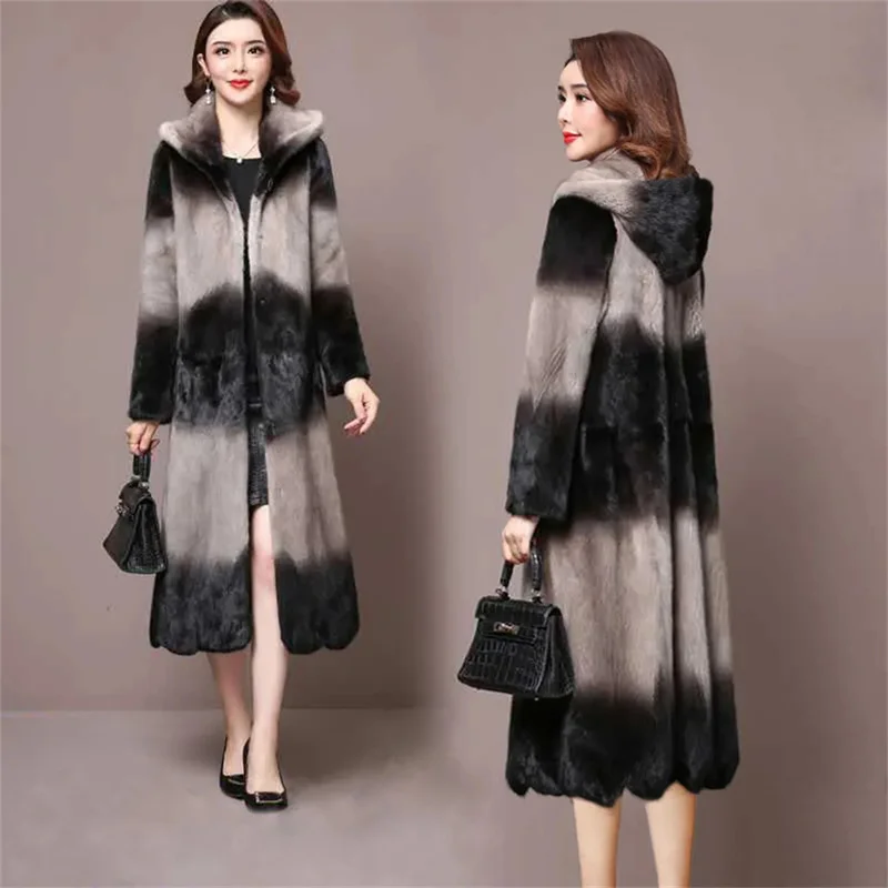 High-Quality Mink Fur Coat Women's Whole Mink Fur Coat Medium length Thick OutCoat Female 2023 new Hooded Fashion Section Dyeing