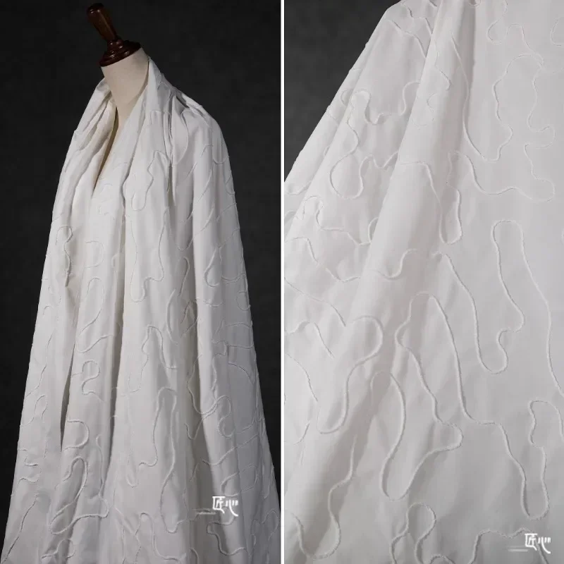 White Art Line Cotton Fabric Fashion Clothing Designer Creative for Shirt Diy Sewing By The Meter Material Cloth 2