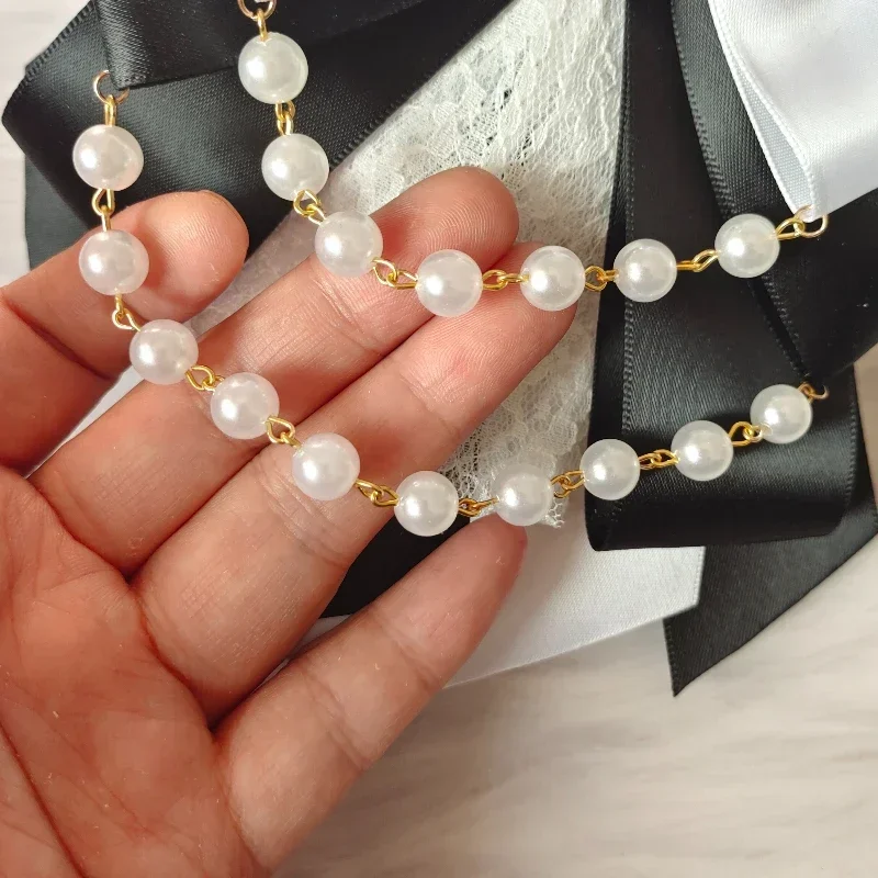 Retro Lolita Pearl Chain Crystal Bow-tie Handmade Jewelry Women's Set Shirt Collar Bow Carat Stick Hand Lamp Concert Accessories bow tie