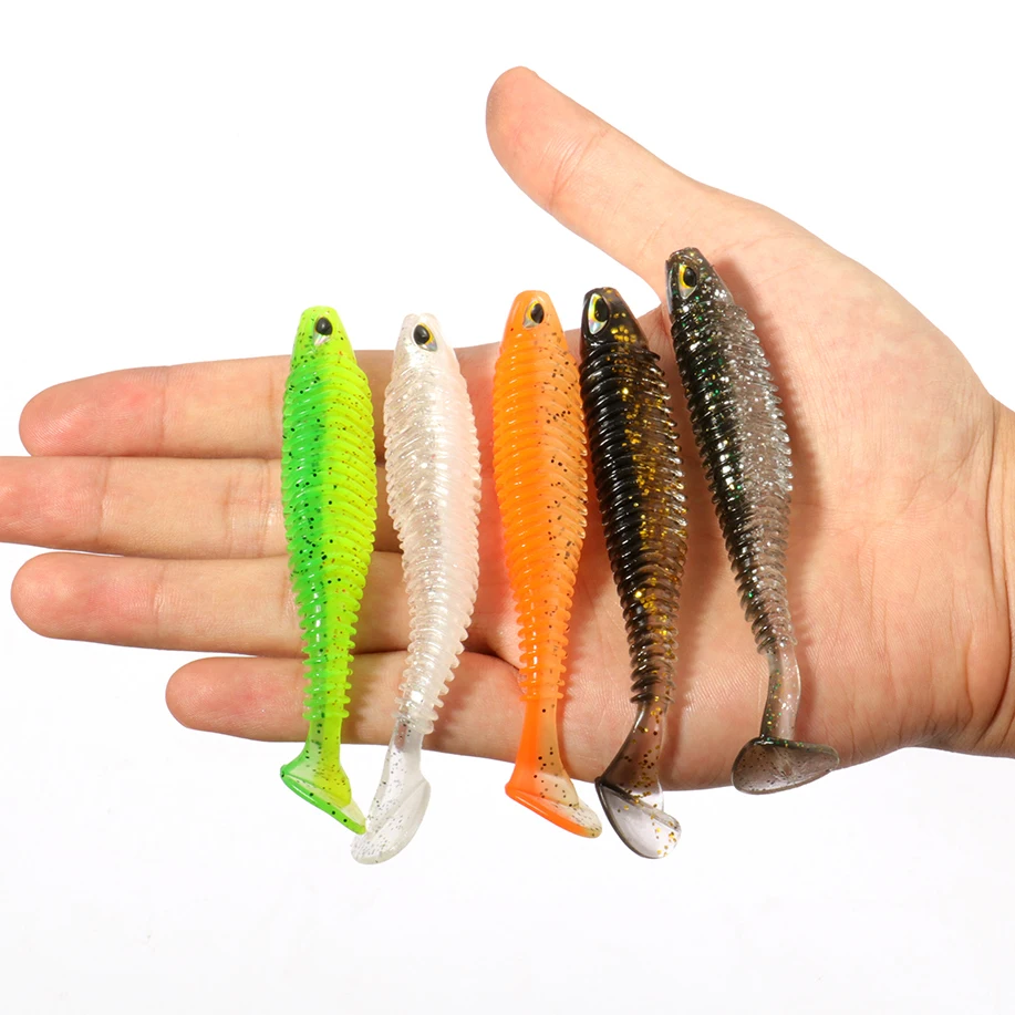 5PCS/Pack Big Soft Bait T Tail 11cm 9.5g Fishing Lure Kit Worm Hook Metal  Jig Spinner Spoon Swimbaits Pesca Artificial Baits