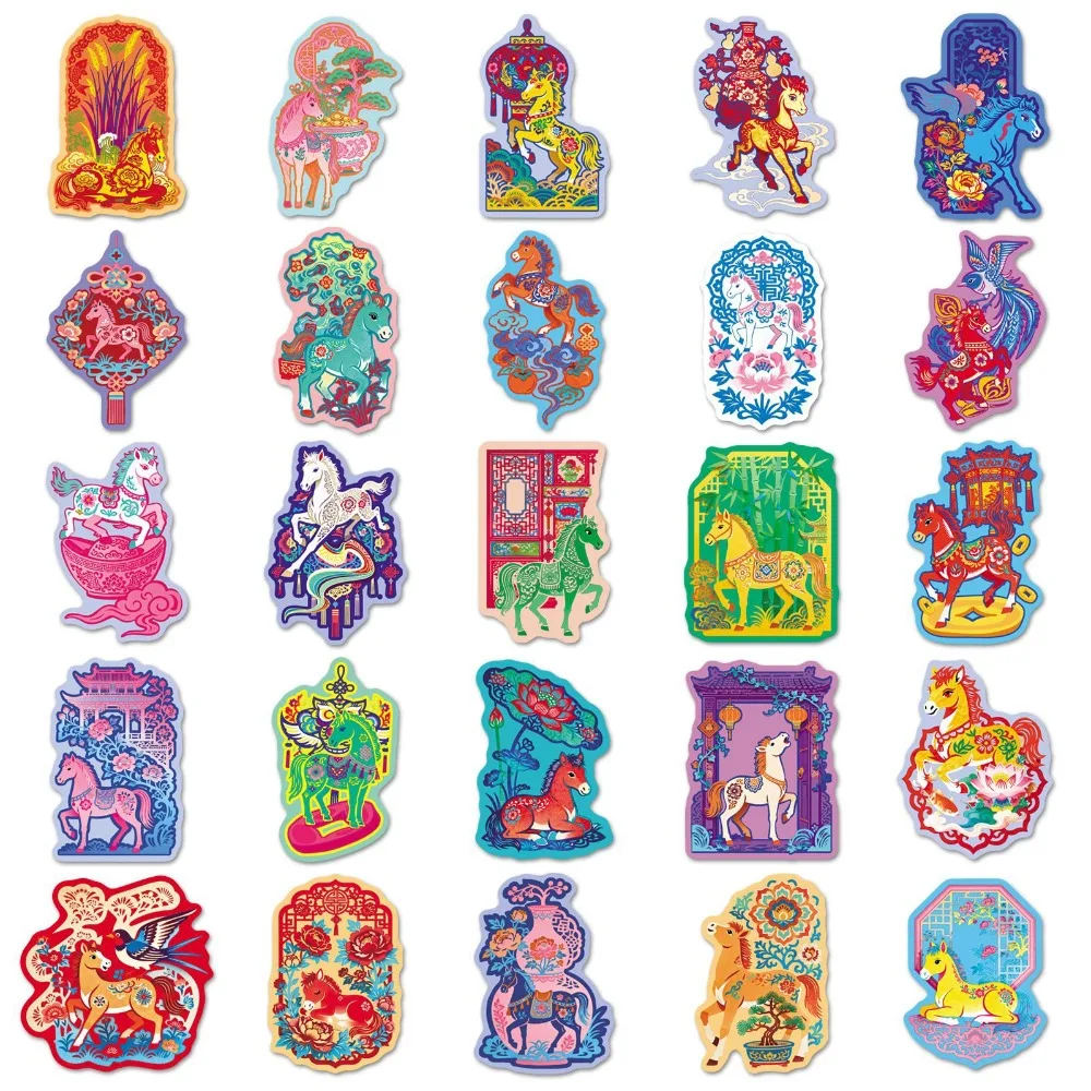 10/50Pcs 말의 해 스티커 봄 축제 및 새해 맞춤형 동물 가방 노트북 문구 스티커