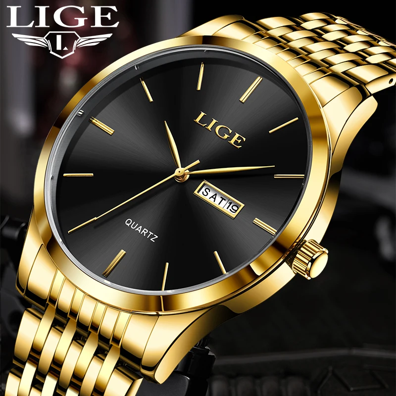 Top Brand  LIGE Men  Watches Luxury Men Wrist Watch Full Steel Quartz Watch Sports Waterproof Male Clock Big Relogio Masculino