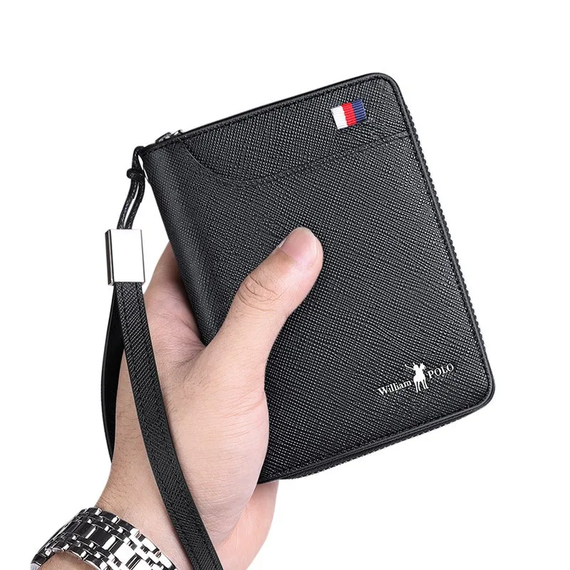 WILLIAMPOLO Men Credit Card Holders Luxury Brand Real Leather Card Wallet Fashion Zipper Design Id Holder Card Bag Cow Leather