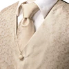 Hi-Tie High Quality Silk Mens Vests Champagne Paisley Waistcoat Neck Tie Hanky Cufflinks Brooch Set for Men Suit Wedding Office 3