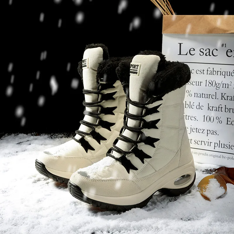 Bottes De Neige à Talons Compensés Pour Femmes, Chaussures En Coton Chaud, Bottes Hautes Au Genou Pour Dames, Grande Taille, Hiver Oid