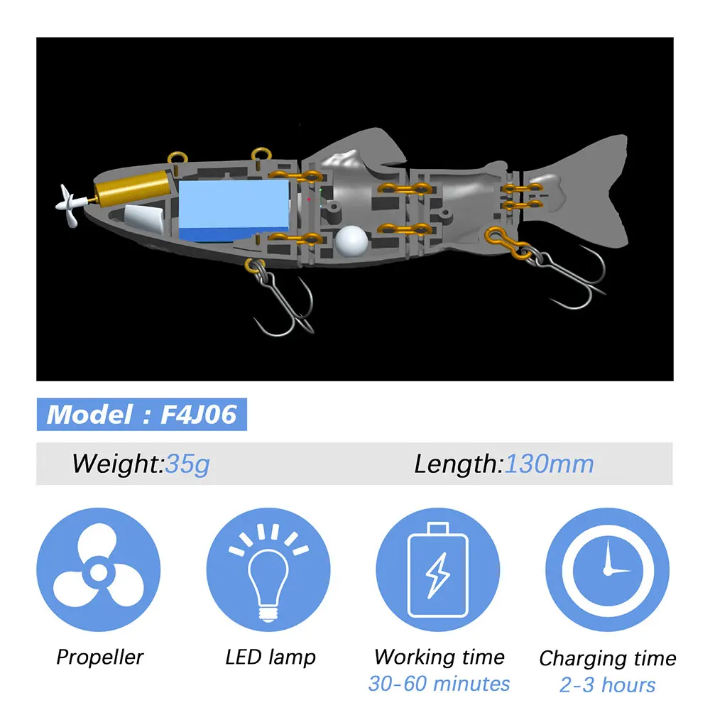 pesca, 4 Segement, Swimbait, Crankbait, piscando LED Light, Robotic