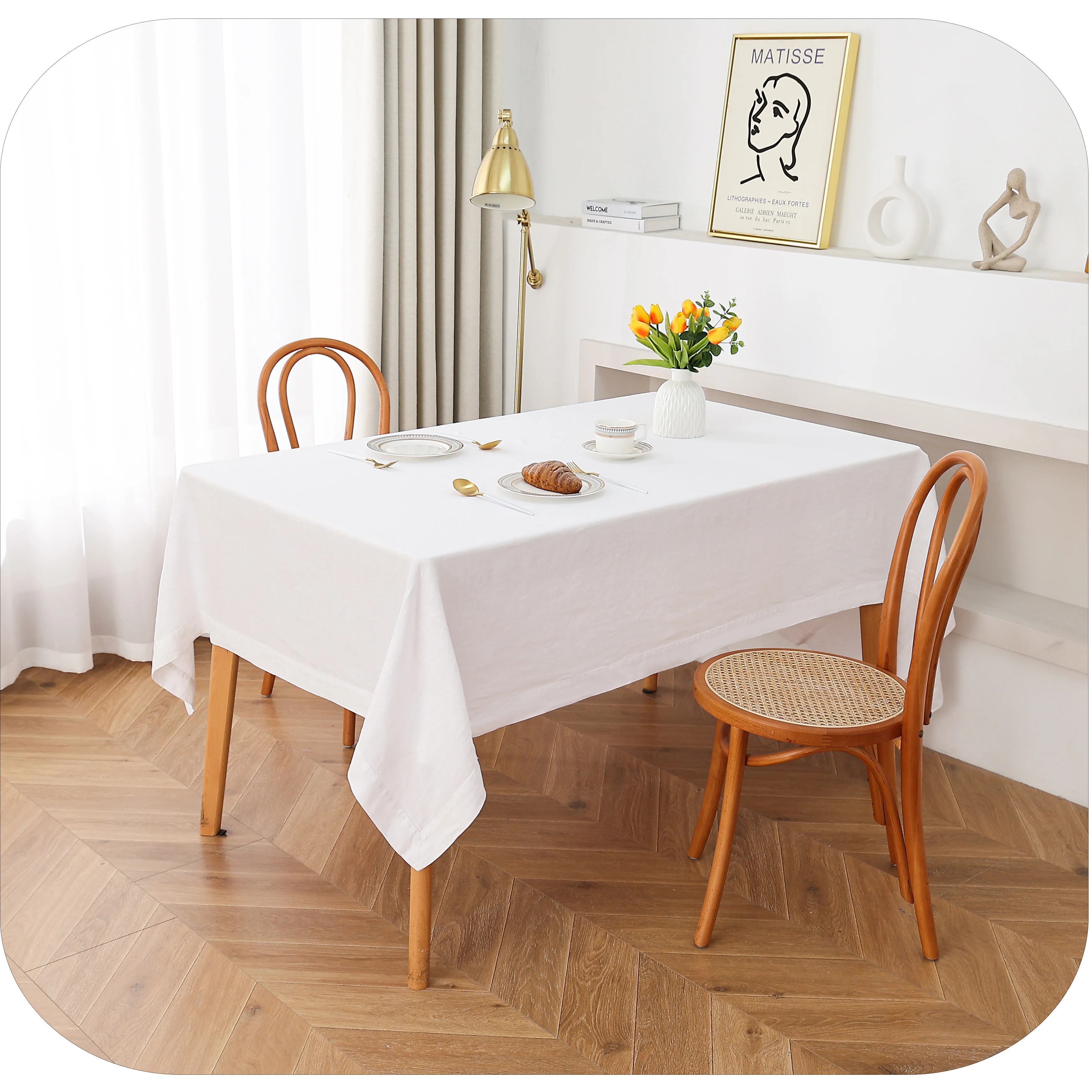 

100% Pure Linen Tablecloth Handcrafted with European Flax Fabric Wrinkle Free Anti-Shrink Soft Table Cloth