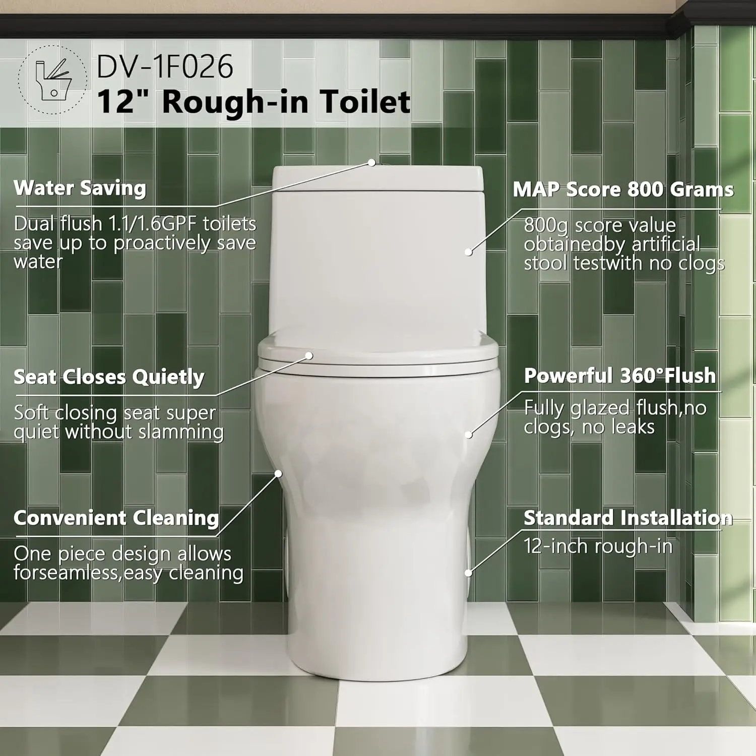 Elongated One Piece Toilet Dual Flush Toilet Comfortable Seat Height Powerful Quiet Modern Standard Toilet