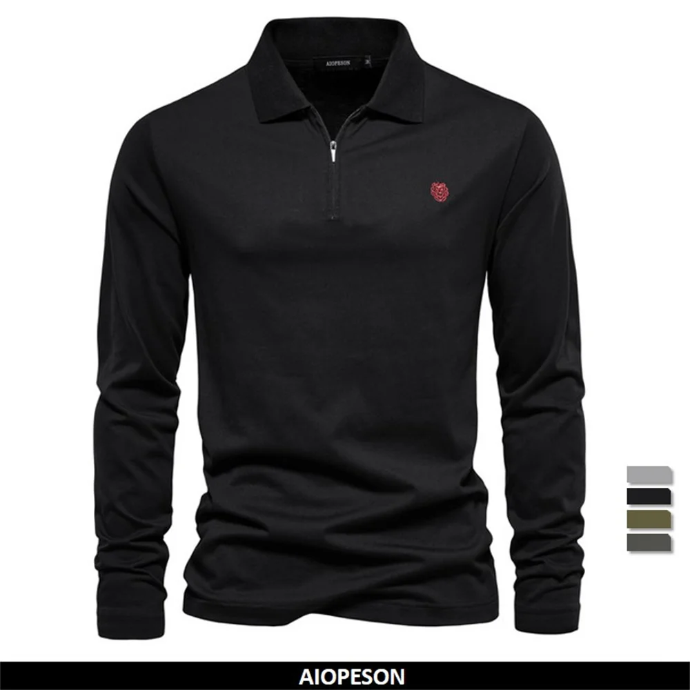 AIOPESON Brand Long Sleeve Men's Polo Shirts 100 Cotton Solid Color