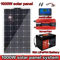 Système de Panneaux Solaires 2000W, Contrôleur 100A, Onduleur 110V, 220V, 10Ah, 30Ah, Batterie Lyen, Bateau, Véhicule 1