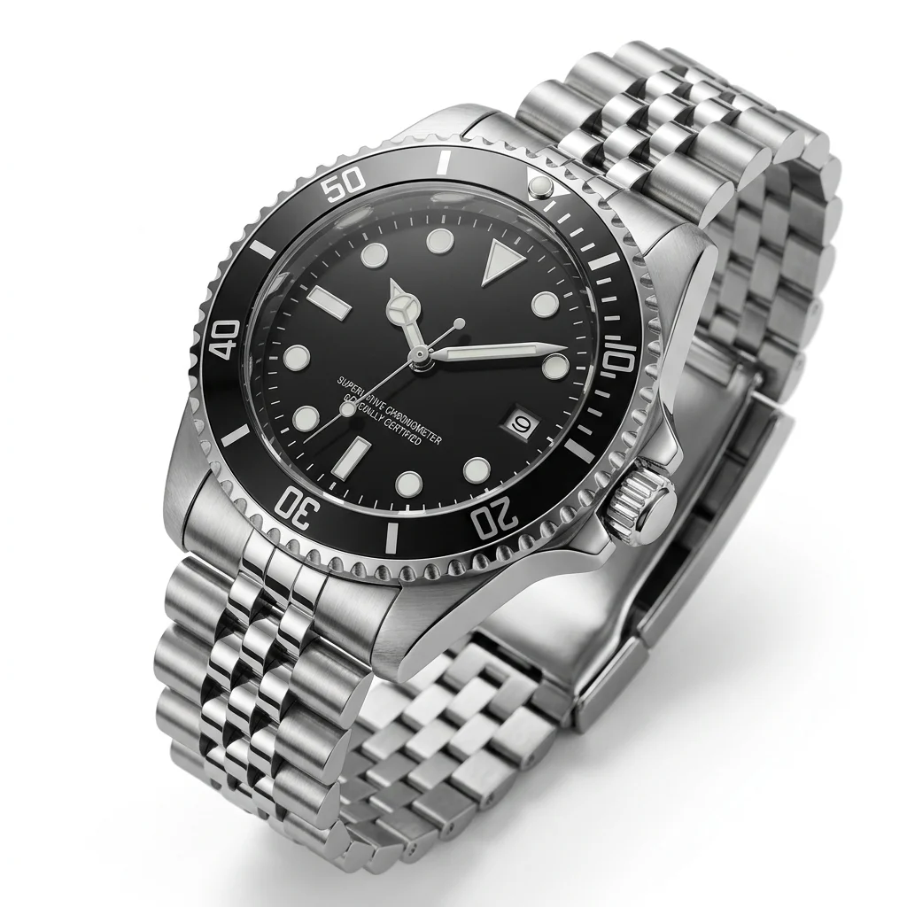 Luxury Solid Stainless Steel Watch Band with Curved End and Safety Clasp - 20mm
