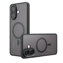 Magnetic Wireless Charging Shockproof Matte Phone Case with Translucent Back for VIVO V60 Lite 4G (Black)