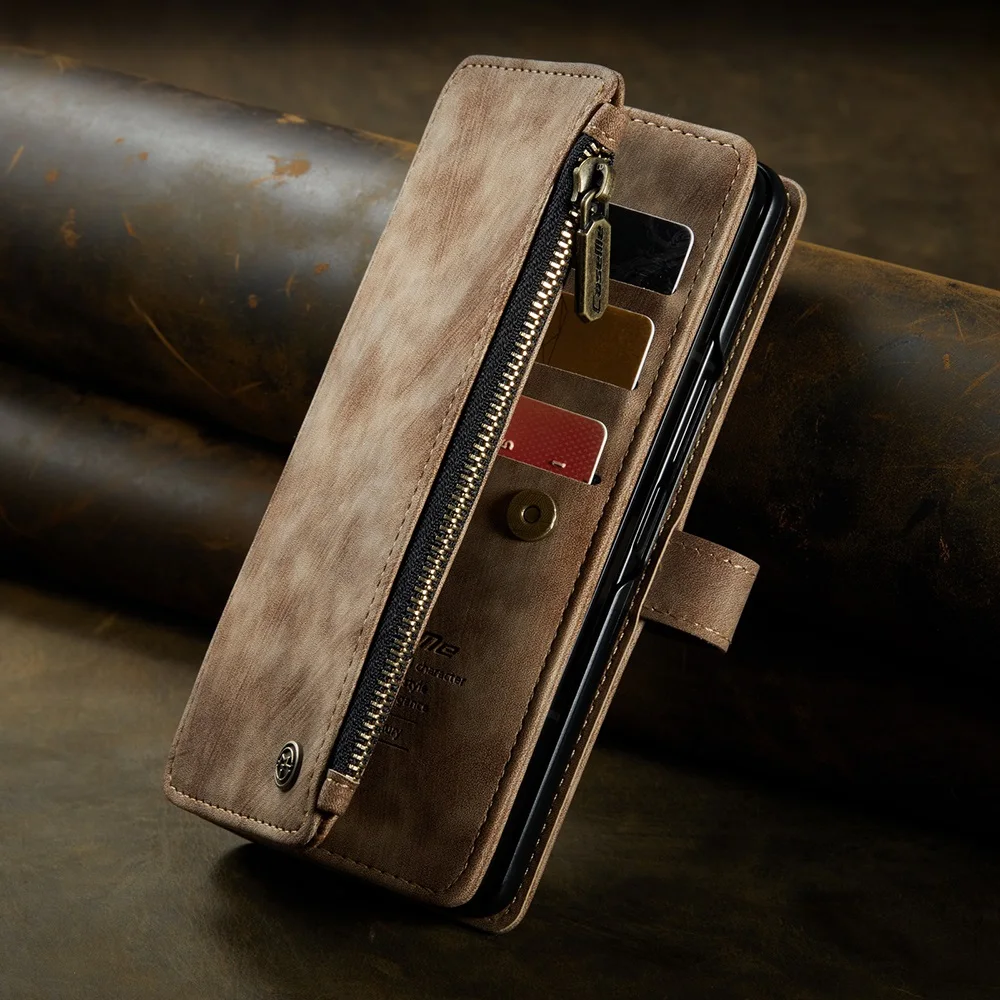 Retro Matte Wallet Leather Case for Samsung Galaxy Z Fold4 Flip Cover Z Fold3 5G Z Fold 4 3 Lanyard Wristlet Storage Portable