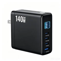 High - Power 4 - Port GaN Fast Charger with Smart Digital Display - US - black