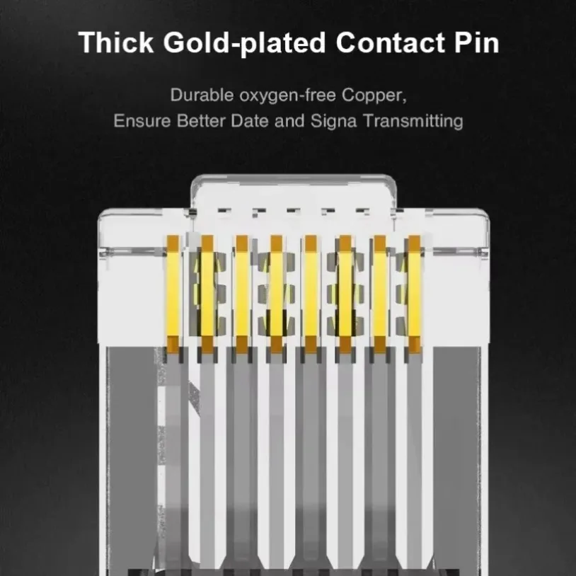 VIKEFON 50/100PCS RJ45 Pass Through Connector 23AWG Cat6 Cat5e RJ45 Modular Plugs Gold Plated 8P8C RJ45 Ends