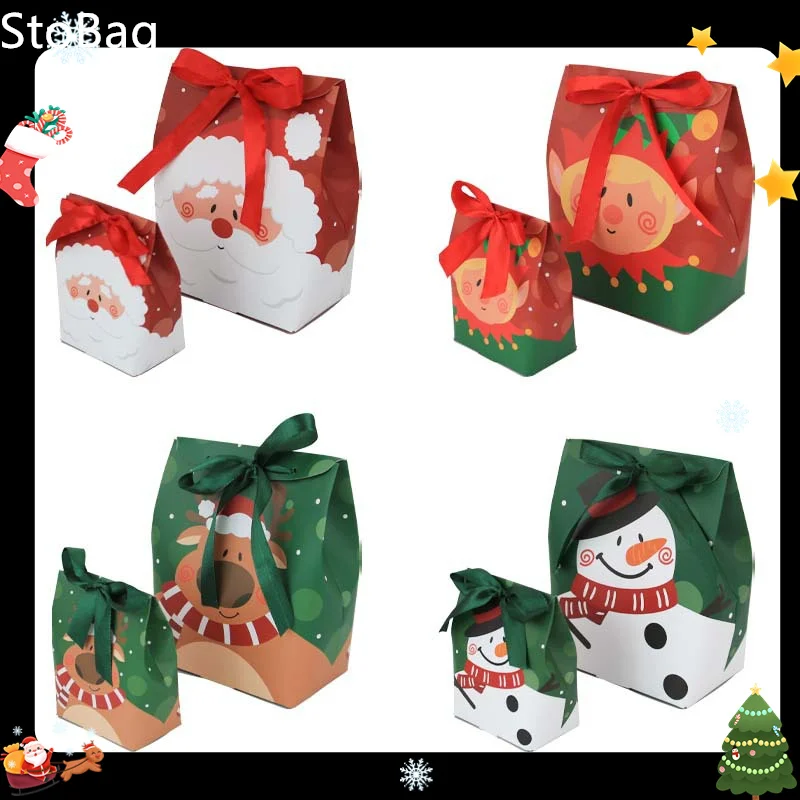 

StoBag-Christmas Party Candy Paper Bag Gift Wrapping Chocolate Handmade Snack Popcorn Cookies Spring Festival Supplies New 12Pcs